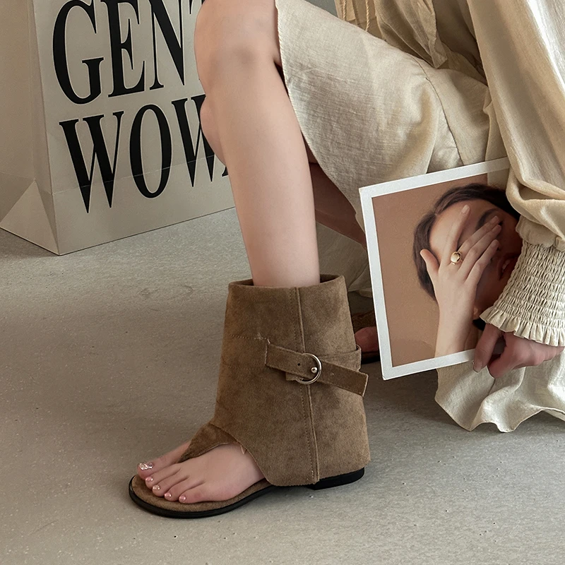 复古风内增高夹趾凉鞋女士2025夏季新款百搭显瘦高帮透气凉靴