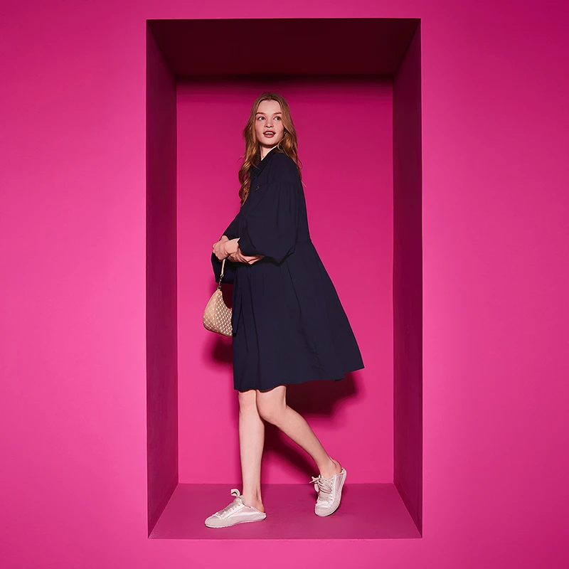 JUICYCOUTURE画廊女孩LOGO刺绣灯笼袖长袖复古连衣裙