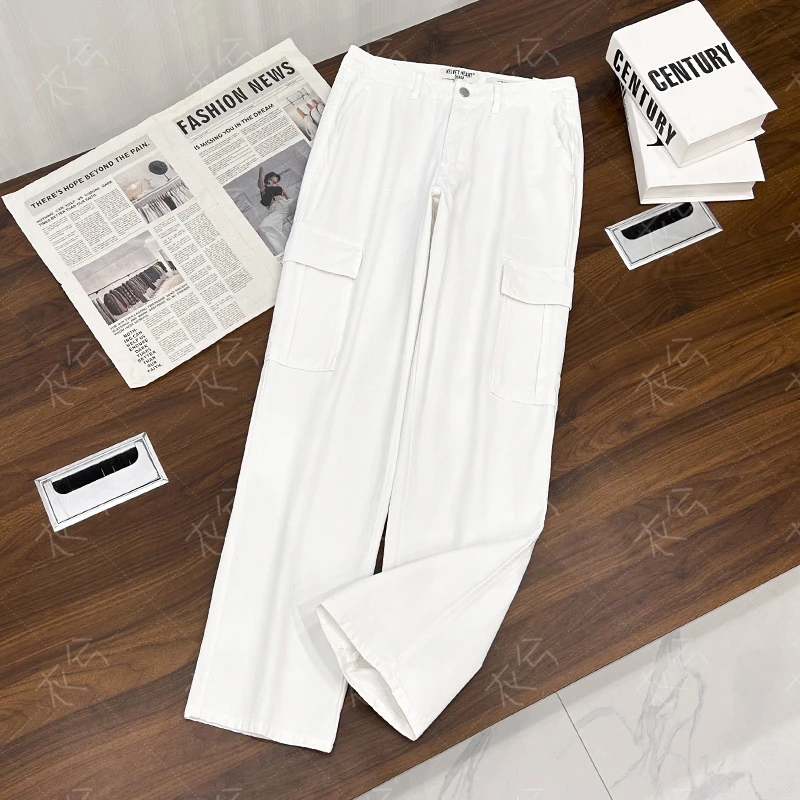 （高腰直筒口袋工装裤）DP743早秋新款复古柔软宽松舒适休闲裤D