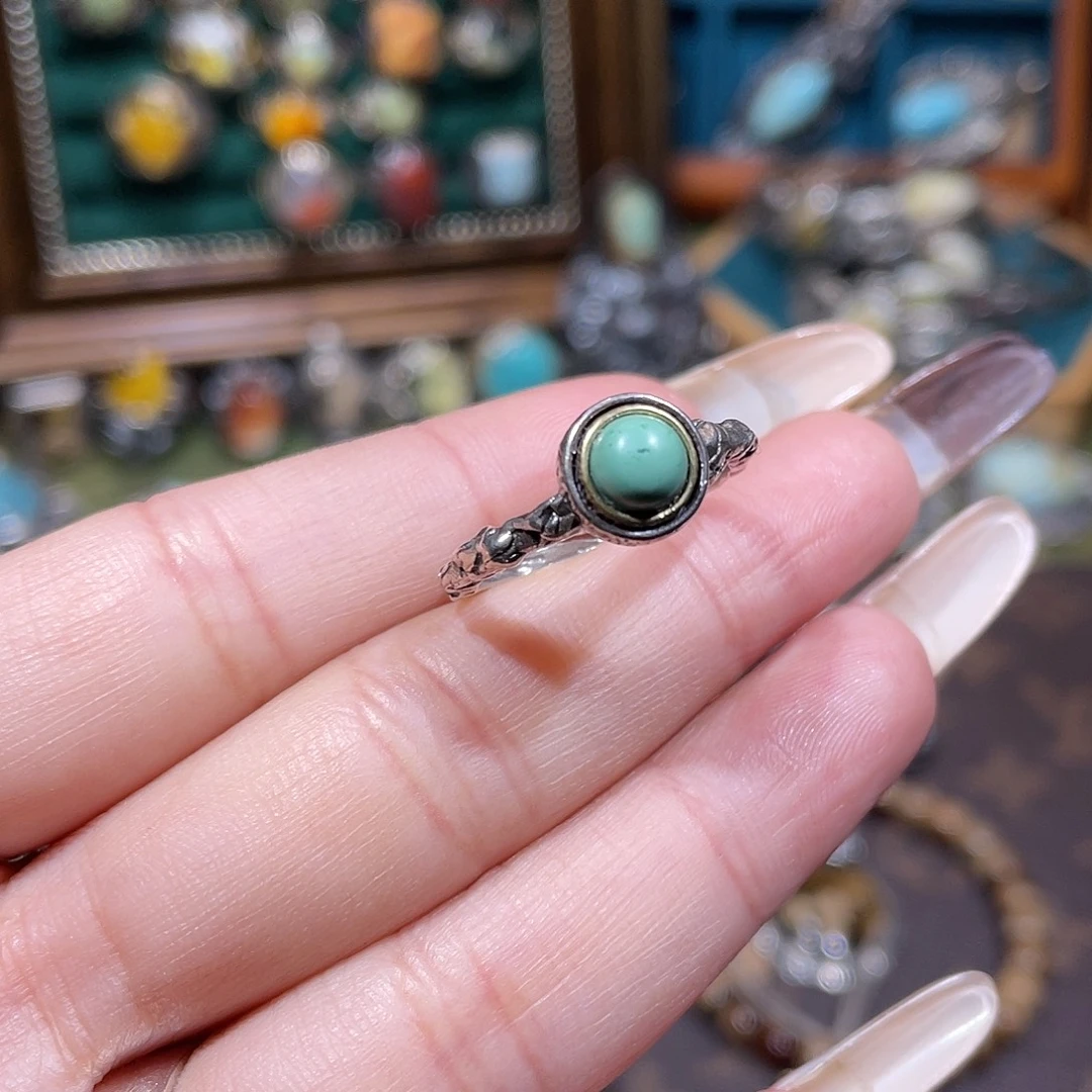 比***～绿松石银S925镶嵌戒指戒指