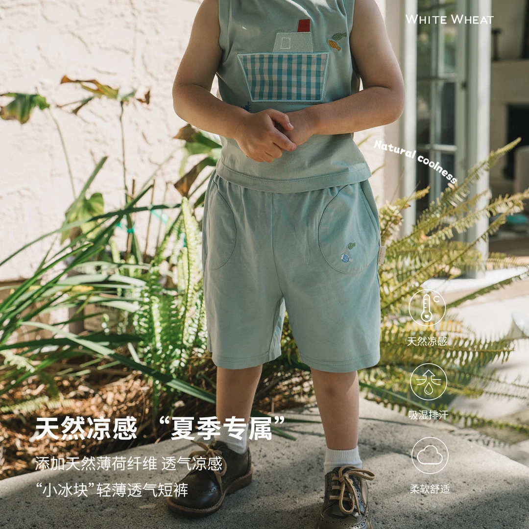 whitewheat儿童2025夏季新款裤子纯棉刺绣短裤WWBXK021