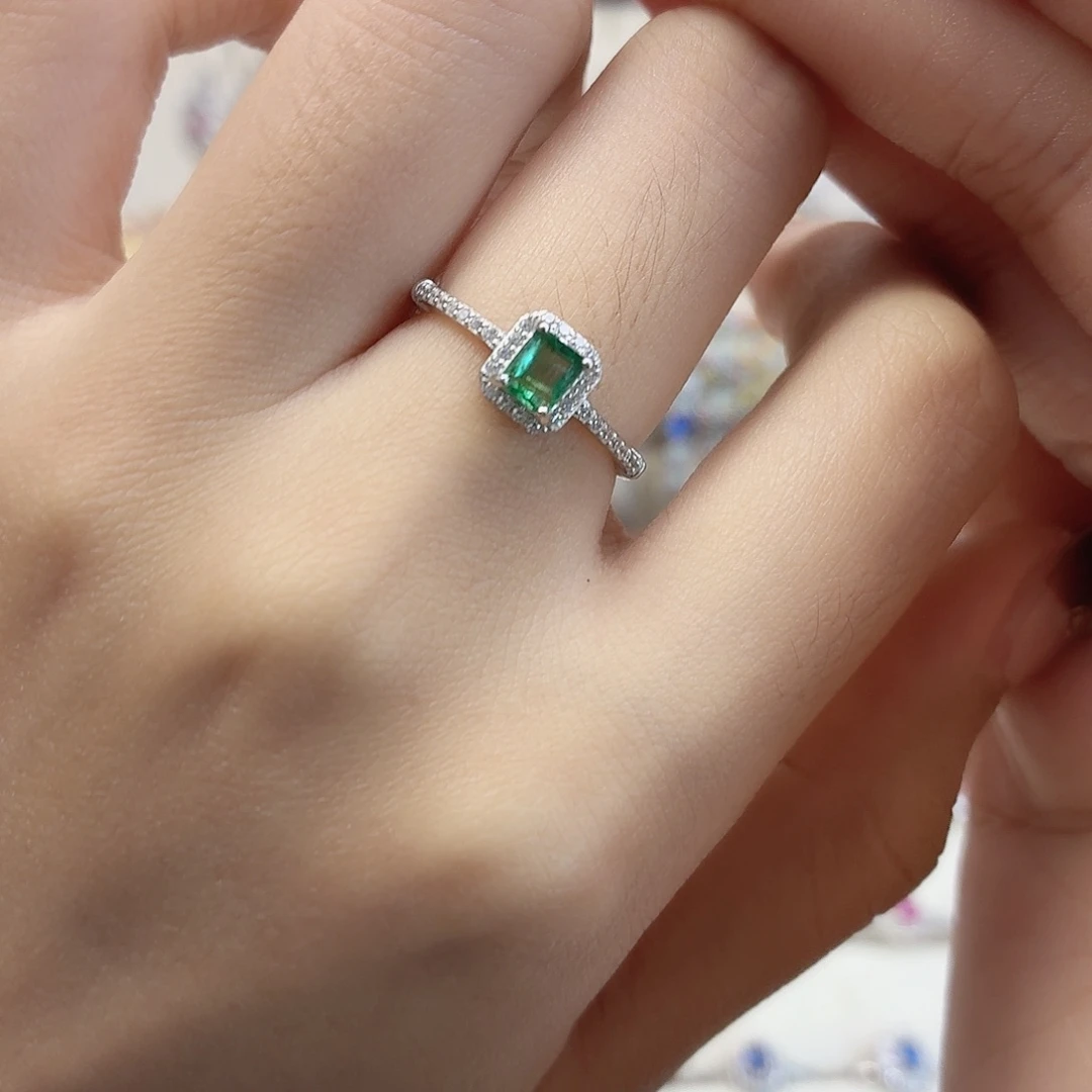 戒指银S925镶嵌祖母绿