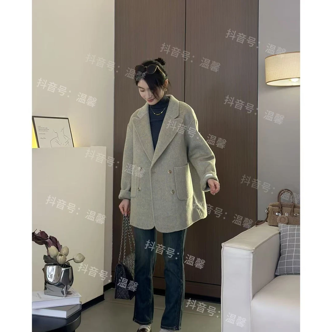 【温馨自制】新款双面呢大衣女装短款西装毛呢外套宽松版型8501