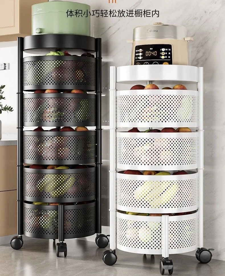 {免安装}碳钢旋转置物架加粗加厚加高围栏蔬果厨房卧室儿童衣柜