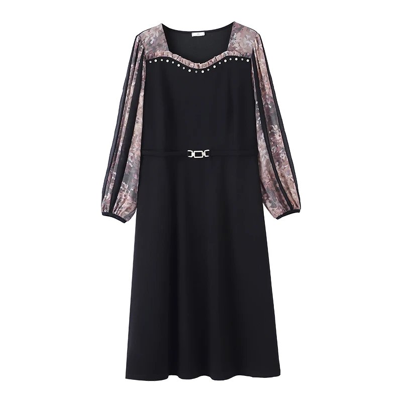 胖依依大码女装新款时尚百搭优雅妈妈装显瘦精致连衣裙ZB6471