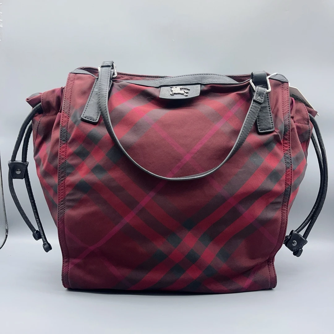 95新 BURBERRY/博柏利  红色格纹手提包  1604 6721