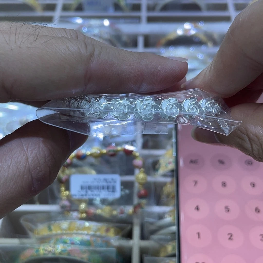 珐琅足银玫瑰花开口手镯约20.9g