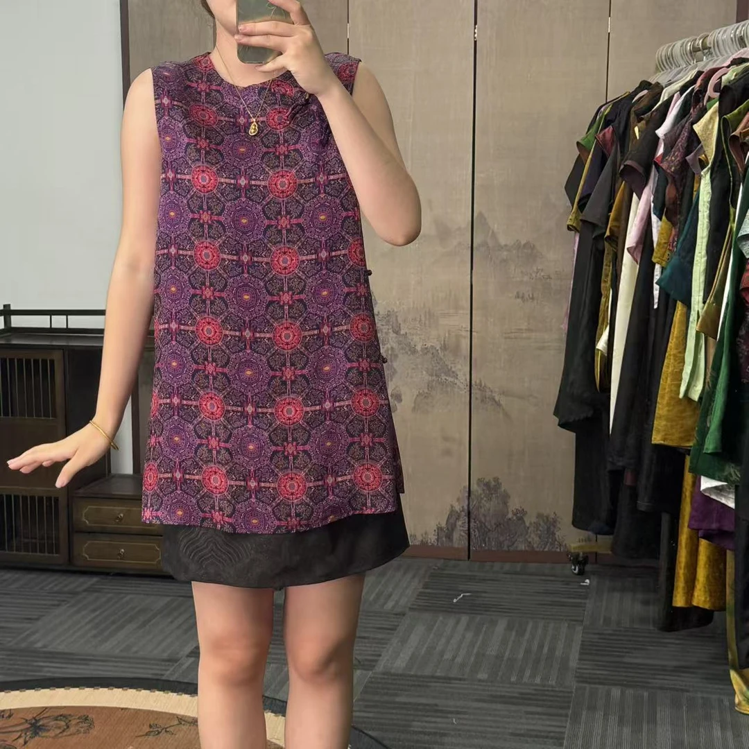 100桑蚕丝！紫八达斜襟奥黛