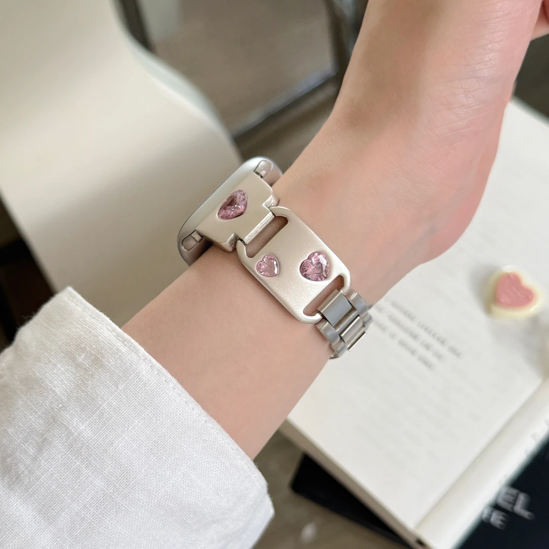 适用iwatchS10彩钻爱心金属S8表带苹果7手表applewatchS9高级SE夏