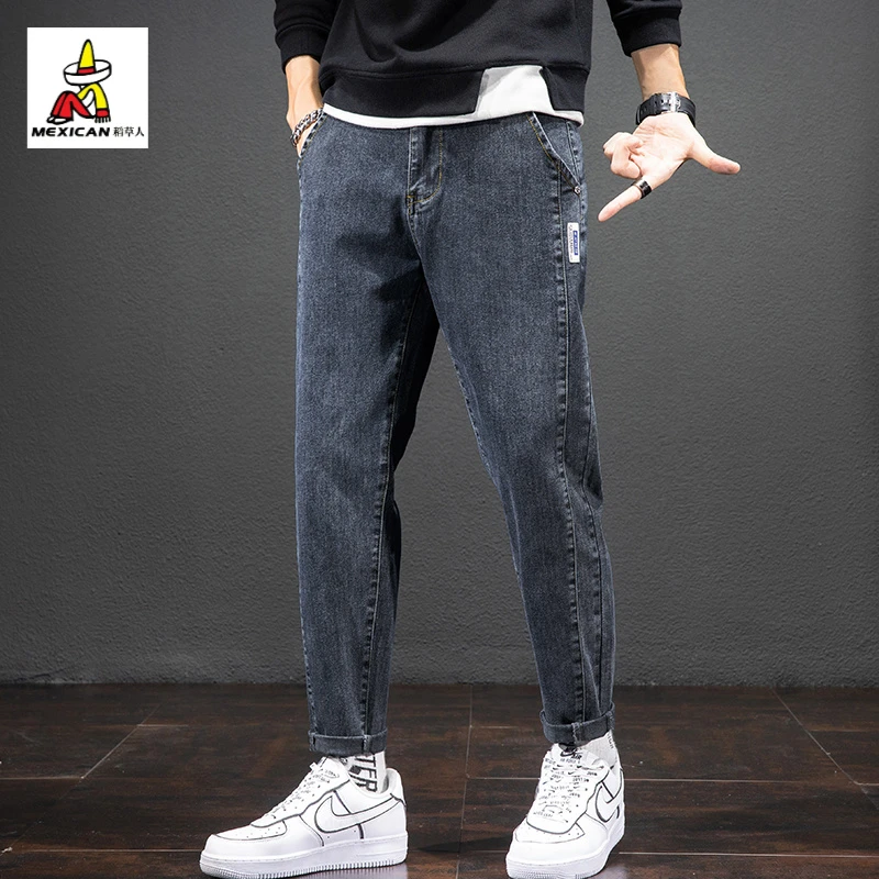 稻草人牛仔裤男2025新款春秋宽松直筒弹力锥形男士小脚休闲长裤子