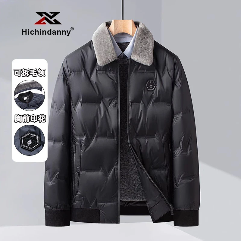 HICHIN轻薄运动羽绒服男士秋冬季新款保暖可拆卸毛领休闲羽绒外套