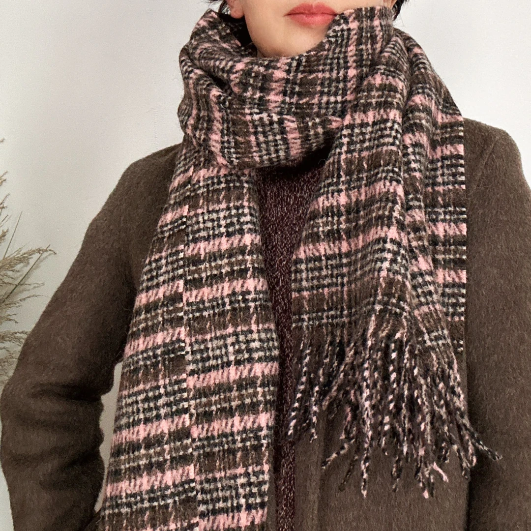 冬季新品围巾加厚百搭女chic风保暖厚款成人气质格子女士针织围脖