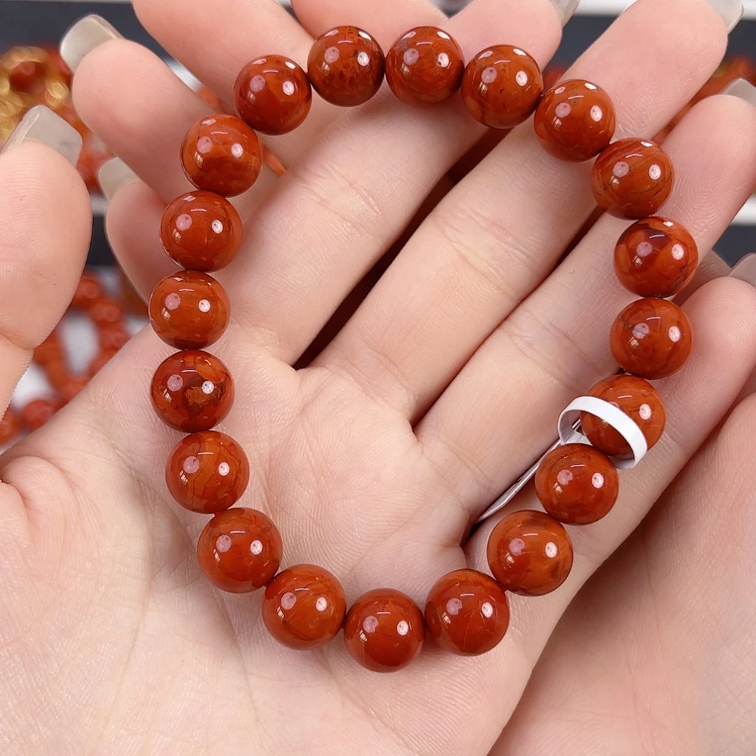 南红玛瑙未镶嵌瓦西柿子红火焰满肉10mm手串