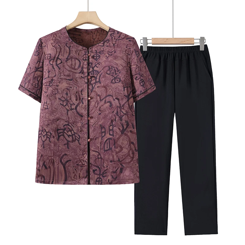 中老年女装时尚妈妈装洋气奶奶装套装夏季宽松薄款中国风送老年人