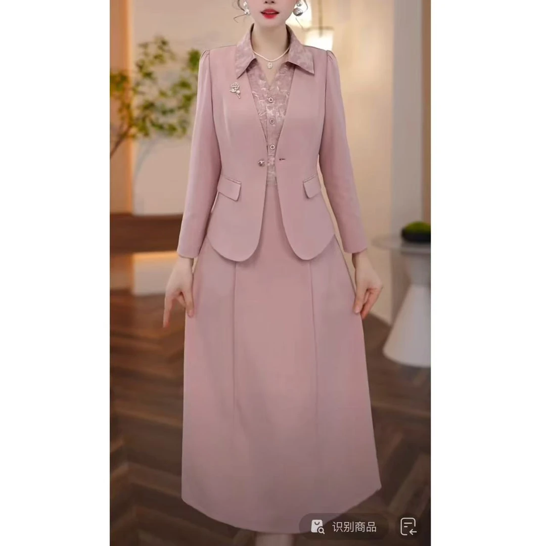 晨薇女装气质淑女大码中年妈妈礼服裙2025年秋季新款时尚两件套装