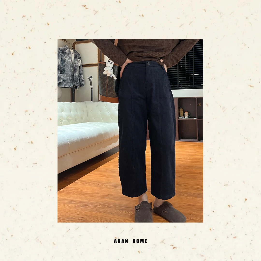 ANAN2025｜时髦腿精｜新款女装复古时尚松紧高腰直筒弯刀裤 X57079