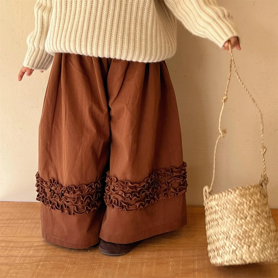 尖子蛋韩系童装2023冬季新款女童裤子复古加绒阔腿裤百搭休闲裤