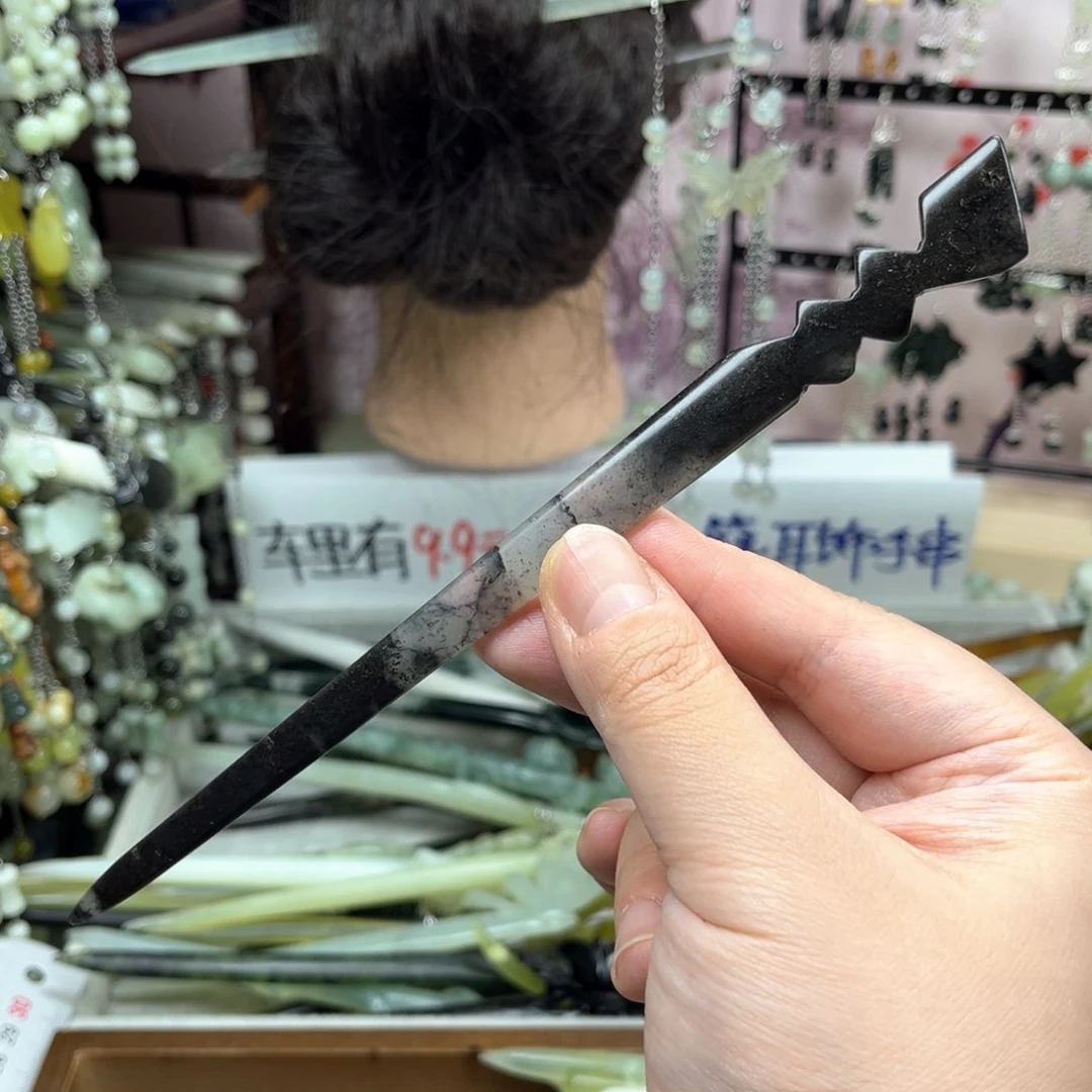 岫玉未镶嵌发饰长度19厘米左右