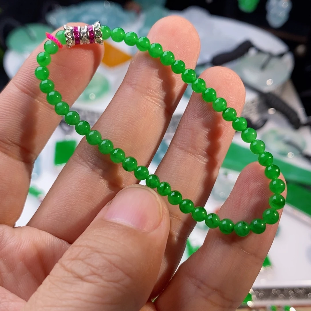 未镶嵌手链翡翠冰阳绿米珠手串4mm
