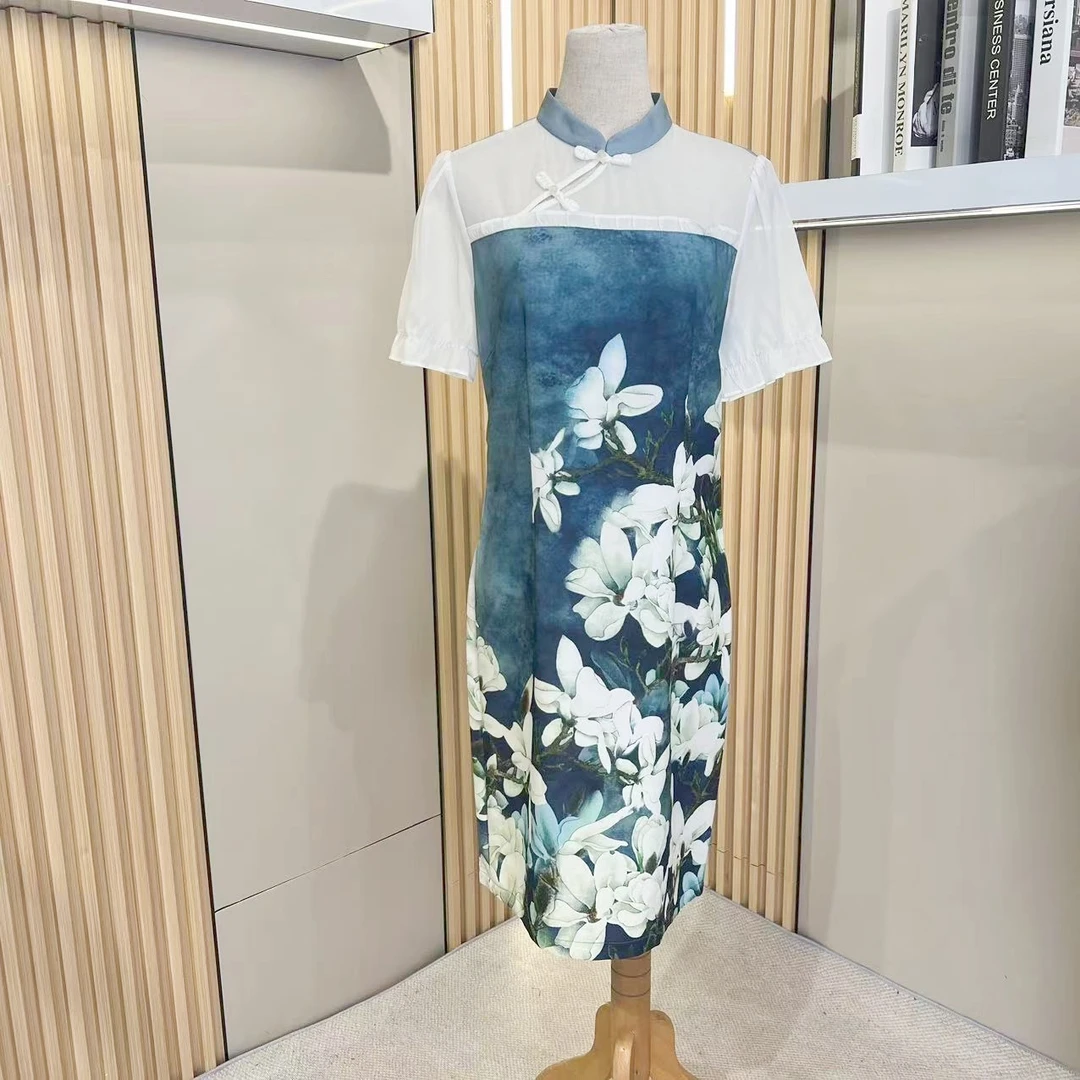 T010裙子小众设计感新款夏季时尚气质年轻中长款印花连衣裙A-7