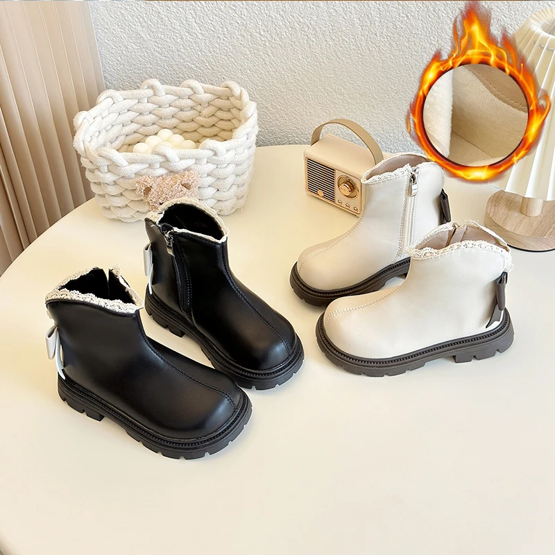 女童鞋儿童公主马丁小短靴子2025年秋冬季新款中大童皮靴加绒洋气