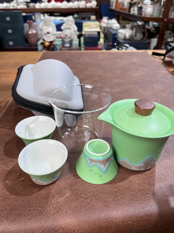 489远山薄荷绿一壶三杯旅行茶具