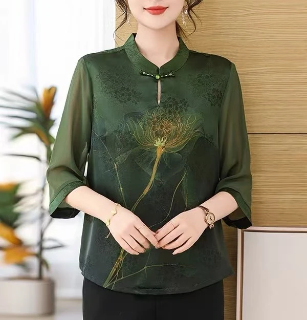 【LULU&SFR】2025夏装纱袖桑蚕丝薄款小衫上衣女装