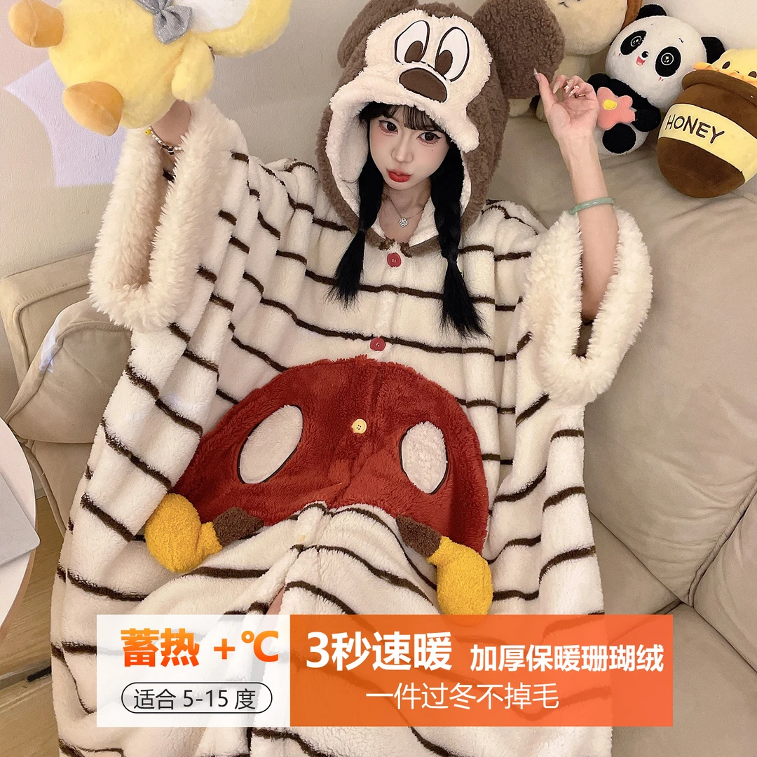 睡袍女2025爆款洋气上档次可爱珊瑚绒女孩睡衣冬季加厚加绒可外穿