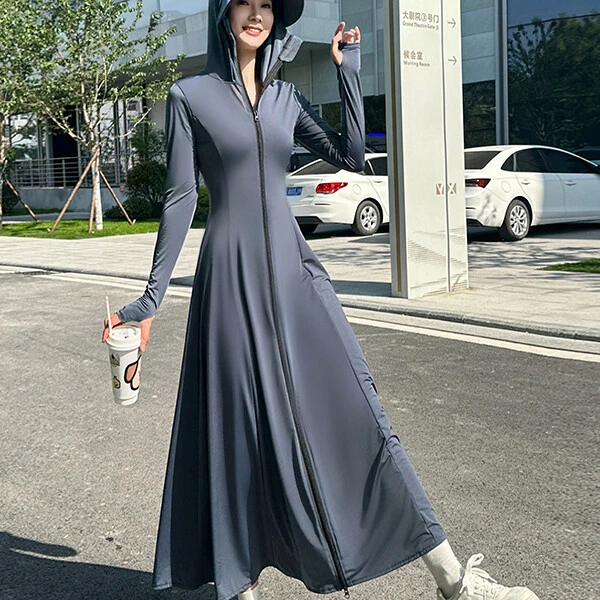 日本防晒衣女款新款冰丝凉感长款修身防紫外线女全身薄防晒服加长