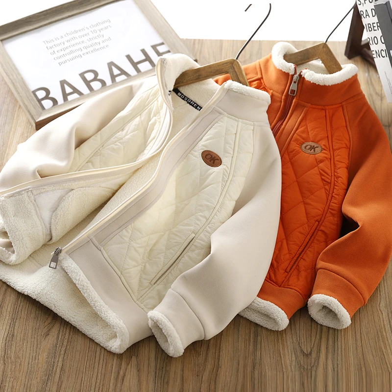 男童加绒外套2024冬季新款儿童装立领洋气保暖上衣潮酷男孩夹克衫