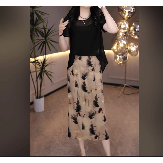 玥裳2025法式名媛修身显瘦时尚气质女神设计感假两件连衣裙-4