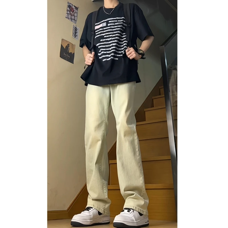 肥佬大码宽松男装牛仔裤夏季时尚百搭微胖显瘦潮流直筒弯刀裤2025