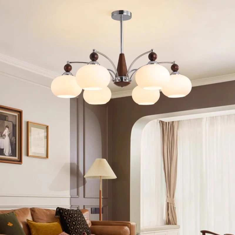 美式客厅吊灯复古胡桃木柿子中古2025年新款书房餐厅房间卧室主灯