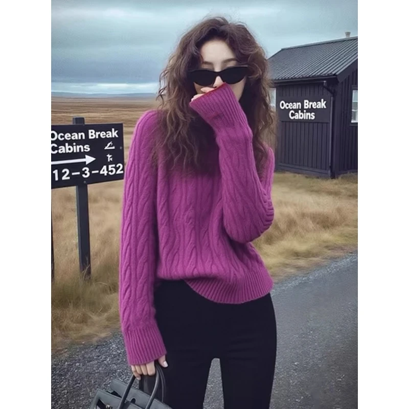 2025冬季新款针织衫奶fufu软糯慵懒风上衣韩系气质高级感紫色毛衣