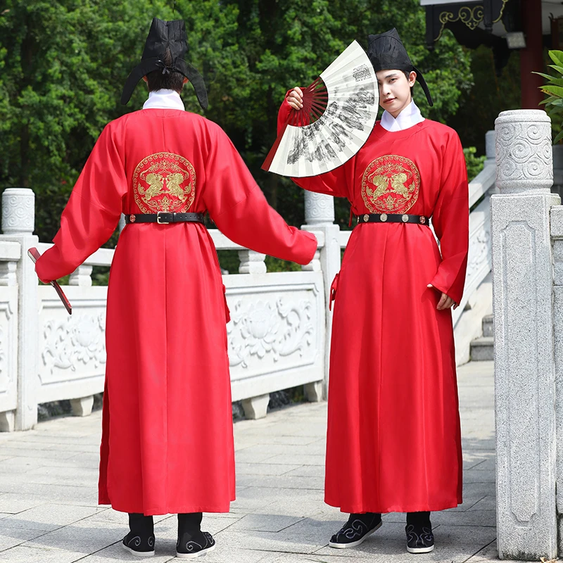 汉服男唐制圆领袍武侠风金狮霸气大红色侠客复原中国风古风帅气