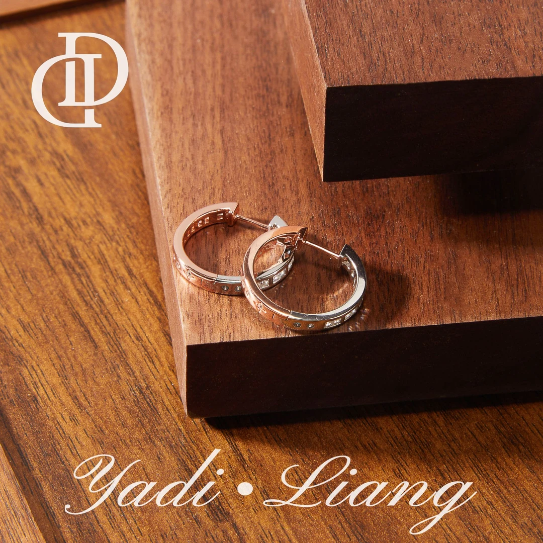 925银合成锆石耳饰 梁雅帝新品【玫瑰金极耀双色C环】气质纯银耳饰