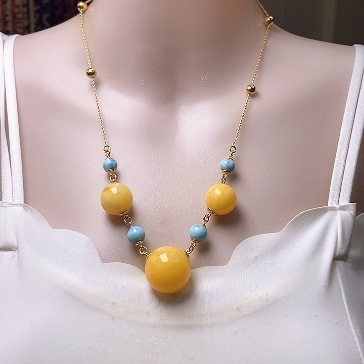 琥珀银S925镶嵌颈饰项链