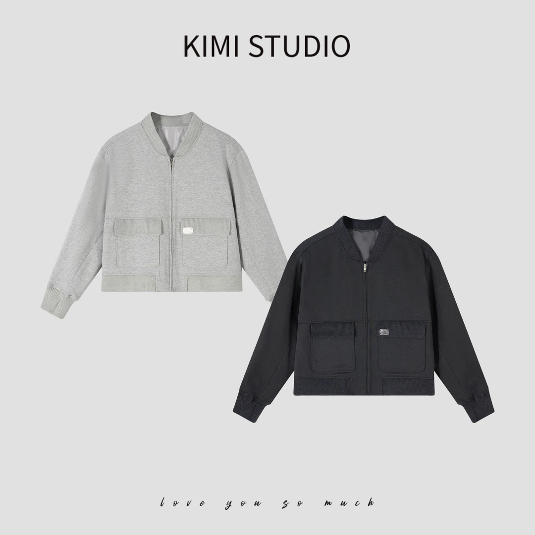 SS25096  双兜针织领拼接拉链卫衣外套