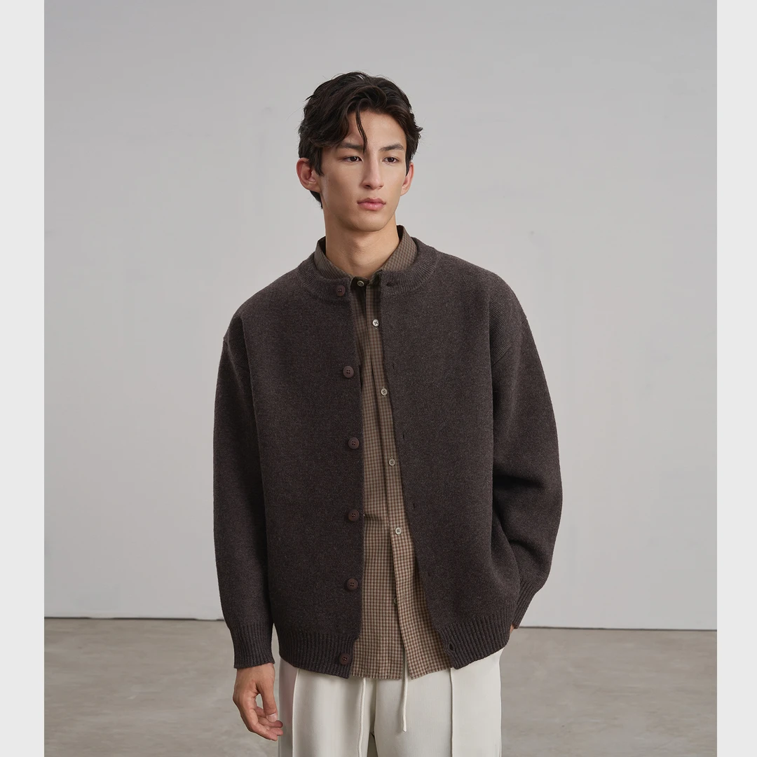 NYHSUGOO/南乙秋冬重磅大件绵羊毛混纺纱织开衫毛衣3911男士外套