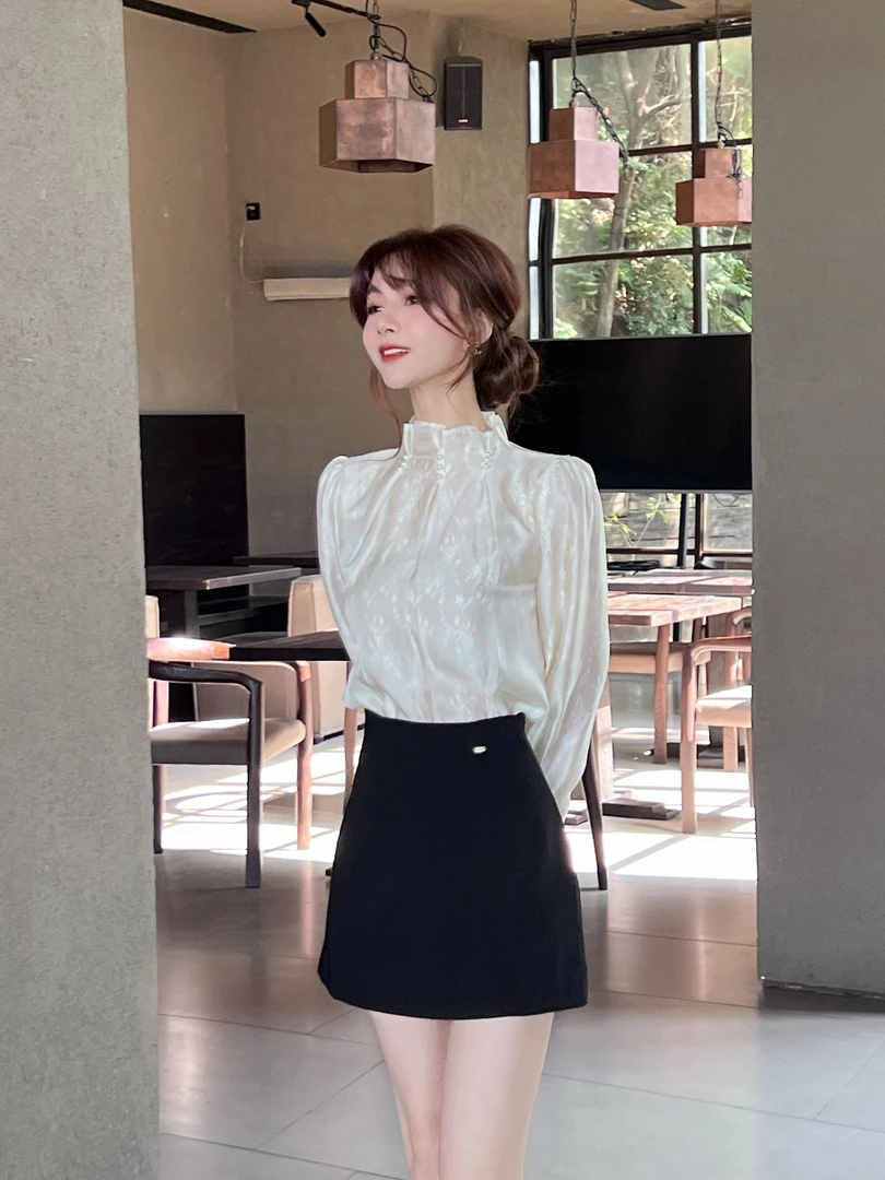 《白月清梦》①法式钉珠立领气质小香风衬衣＃8508