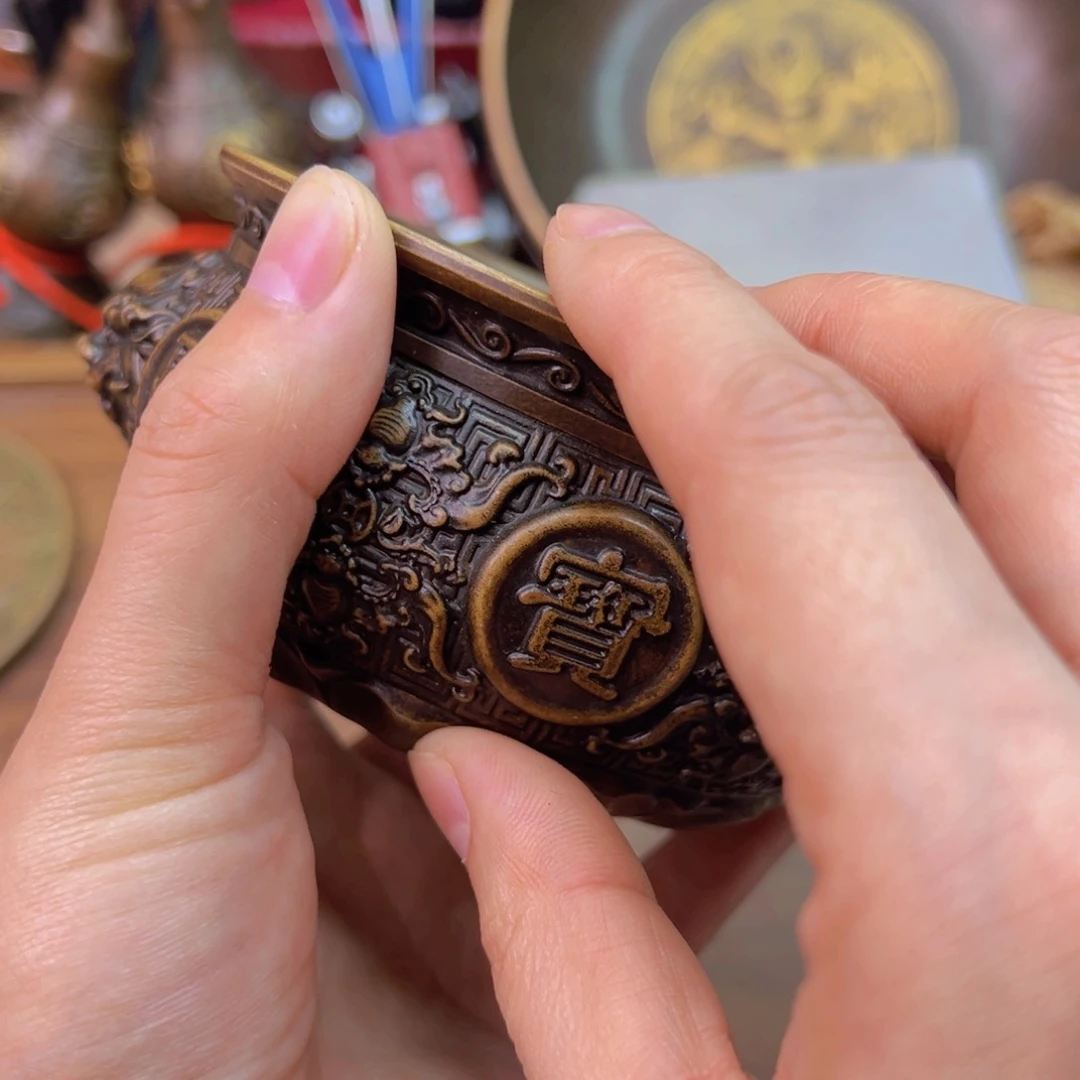 原矿风磨铜金蟾聚宝盆