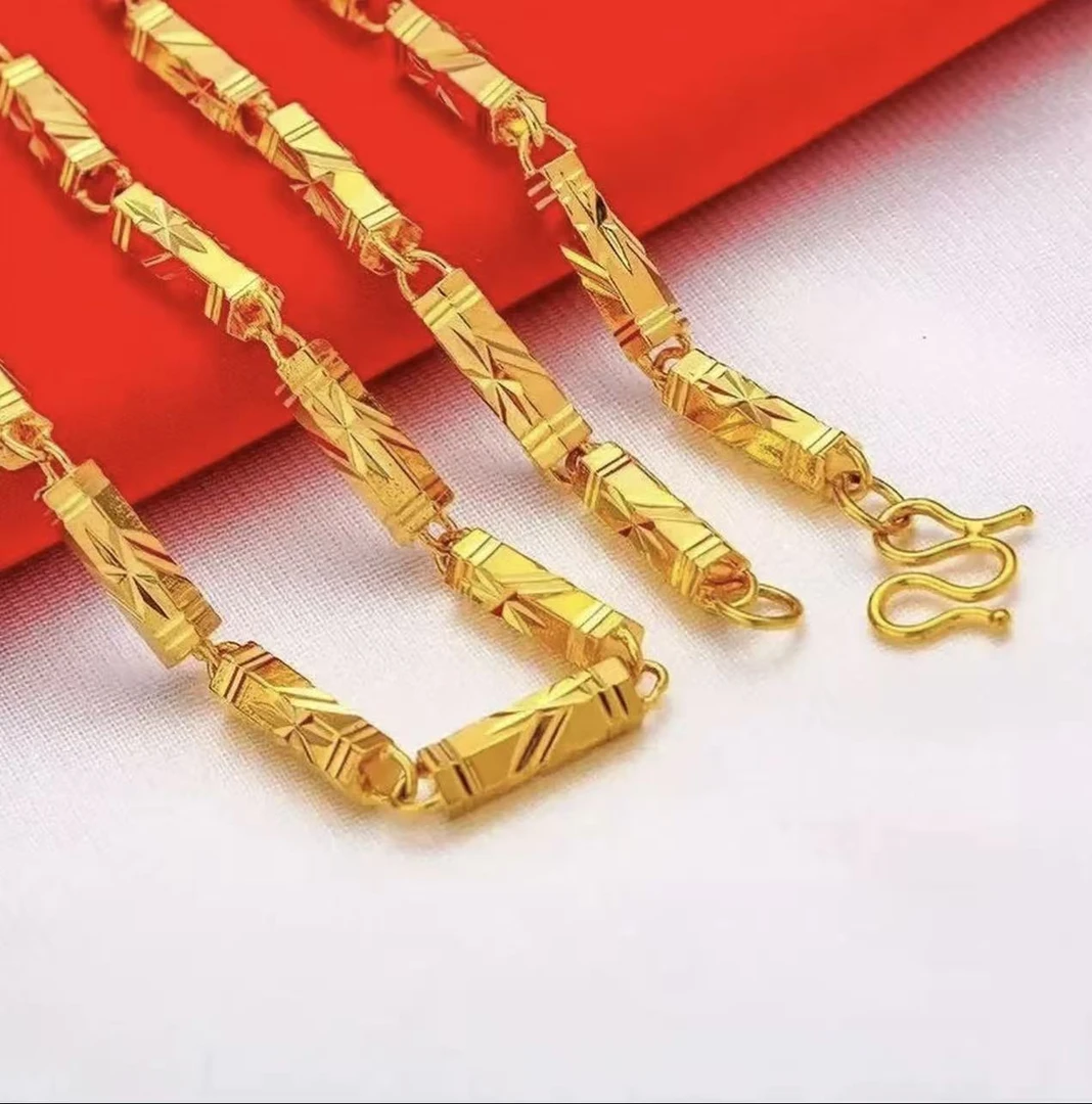 999足金真金真黄金高端竹节项链