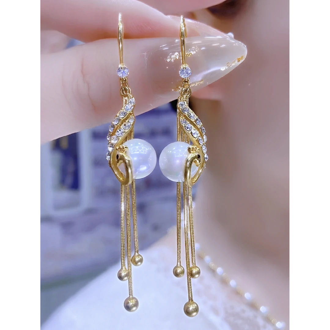 铜合金合成锆石耳饰 时尚气质百搭凤凰长款耳钩耳环