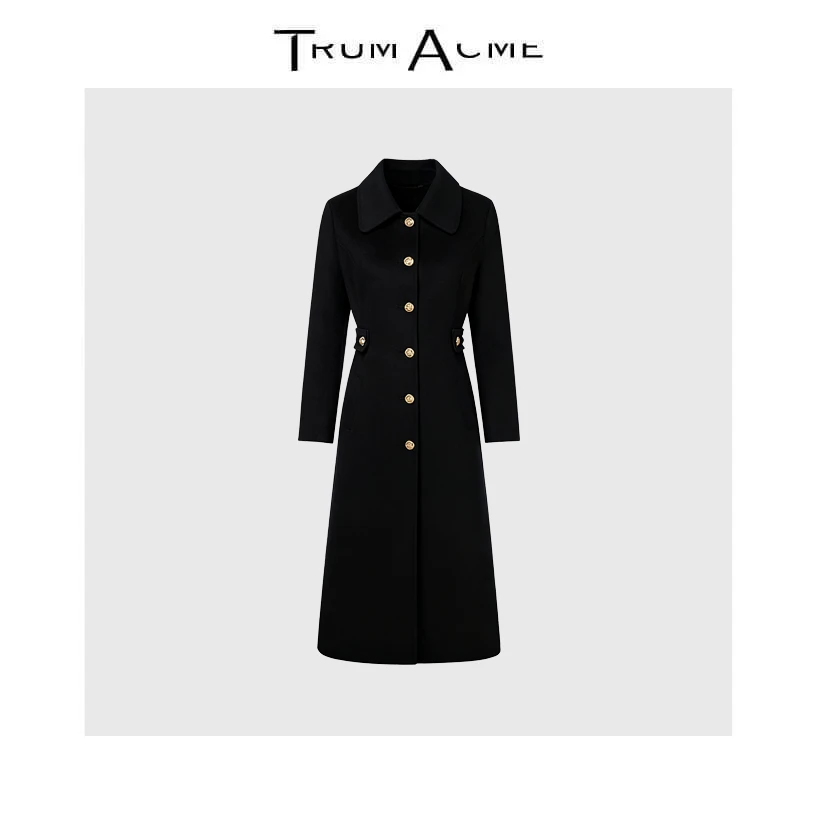 TrumAcme~老钱风翻领收腰修身长款毛呢大衣轻奢时尚百搭显瘦女款