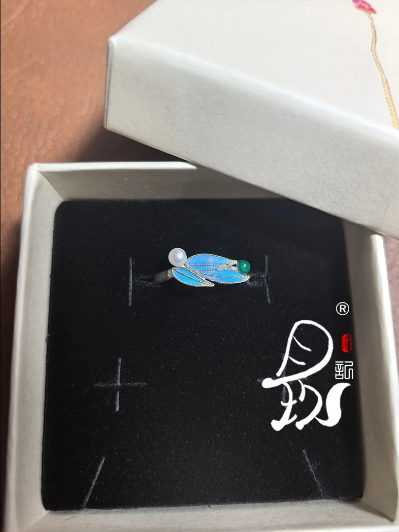 月玖记手工定制鹦鹉毛仿点翠竹叶戒指古风配饰新中式