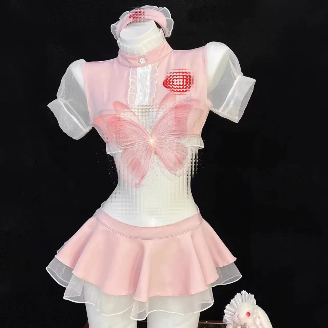 『七月风』甜心俏皮蕾丝边性感纯欲套装不规则蕾丝裙超短睡裙