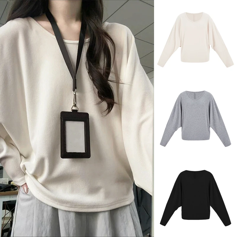 Moses Queen/魔西女王圆领蝙蝠袖套头上衣秋季宽松长袖T恤打底衫