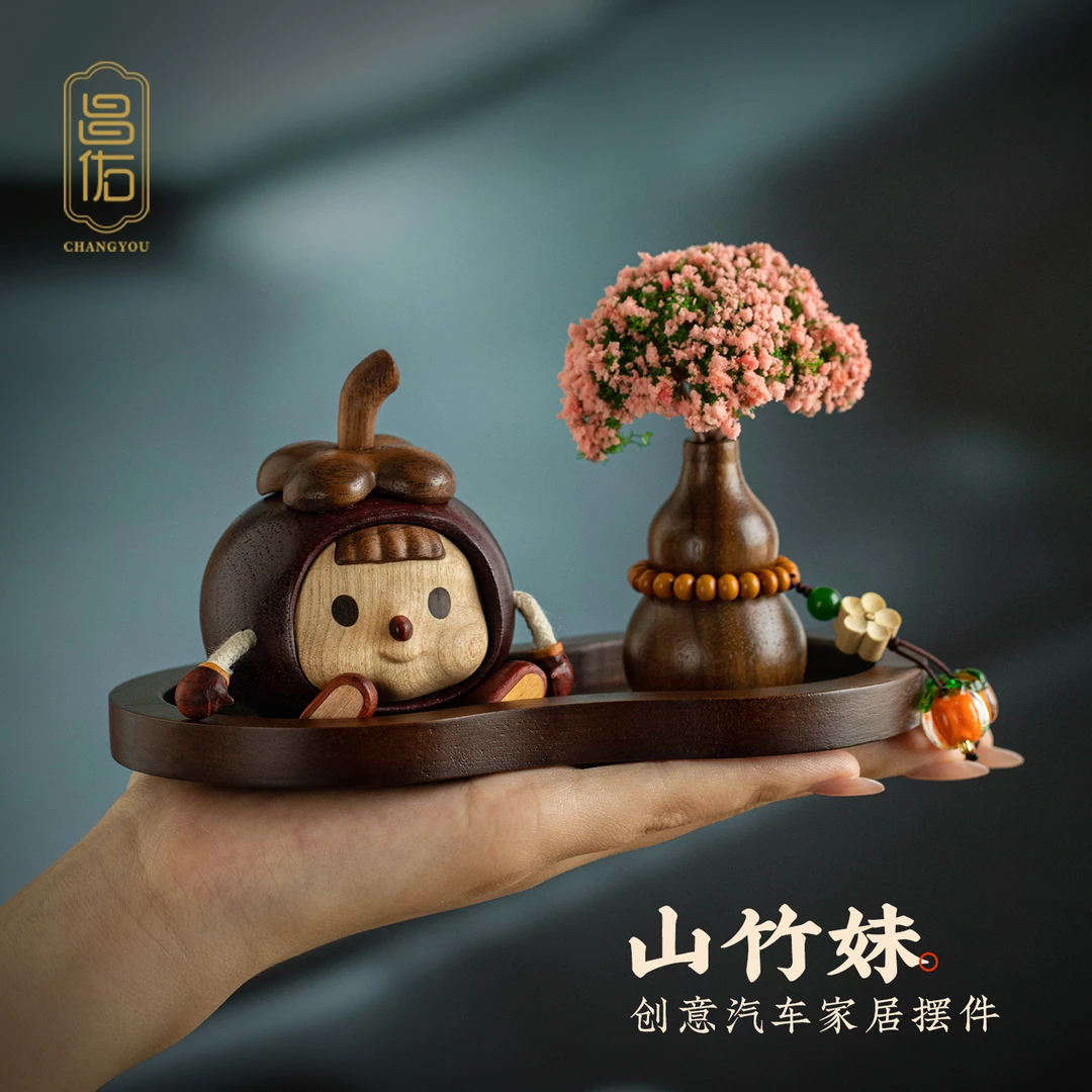 昌佑萌趣人偶汽车天然胡桃木葫芦车猫鼠车载香薰车上饰品高级
