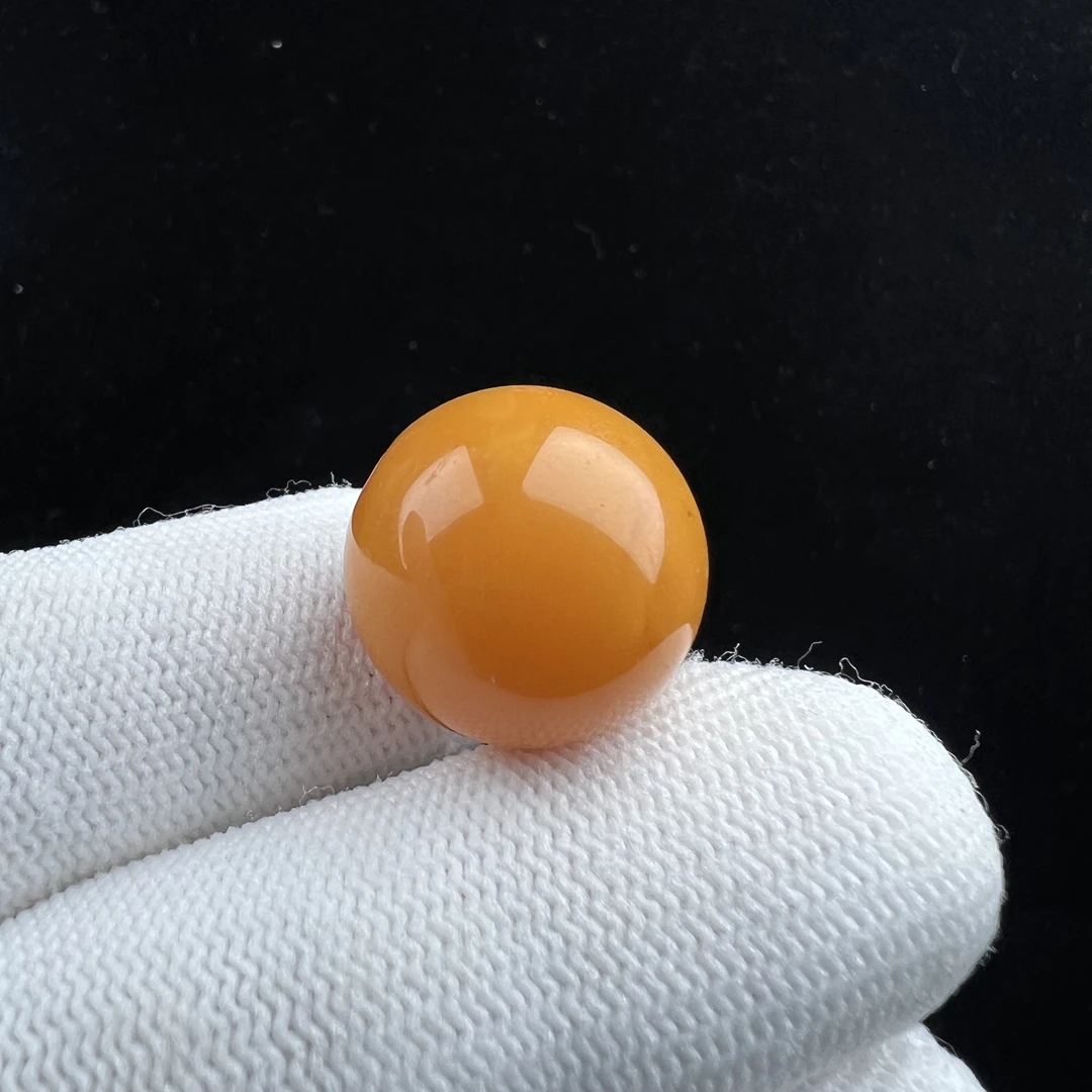 D1924天然蜜蜡瑕疵特价 鸡油黄圆珠18.8mm支持鉴定假一罚十