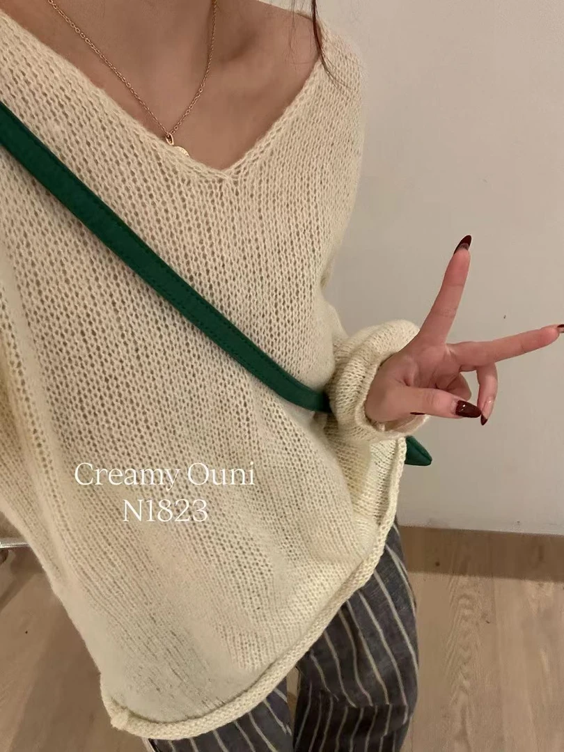 杨杨 时尚女装V领粗针衫上衣N1823